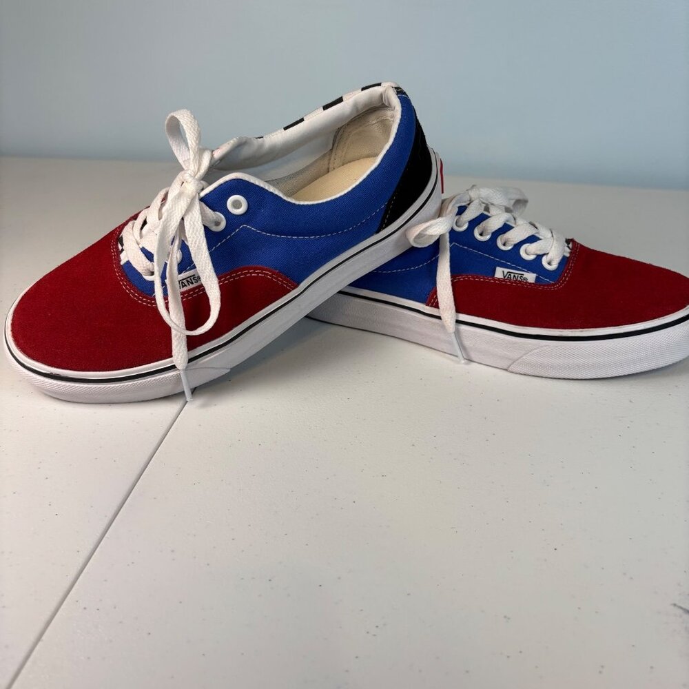 Vans Checkerboard Era Low Sneakers Blue Red Women’s 7.5 Men’s 6 EUC Skate Shoes - Picture 2 of 9